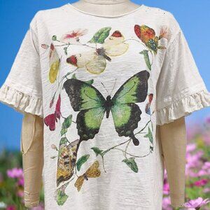 BlueVelvet Butterfly Top With Ruffle Sleeve
